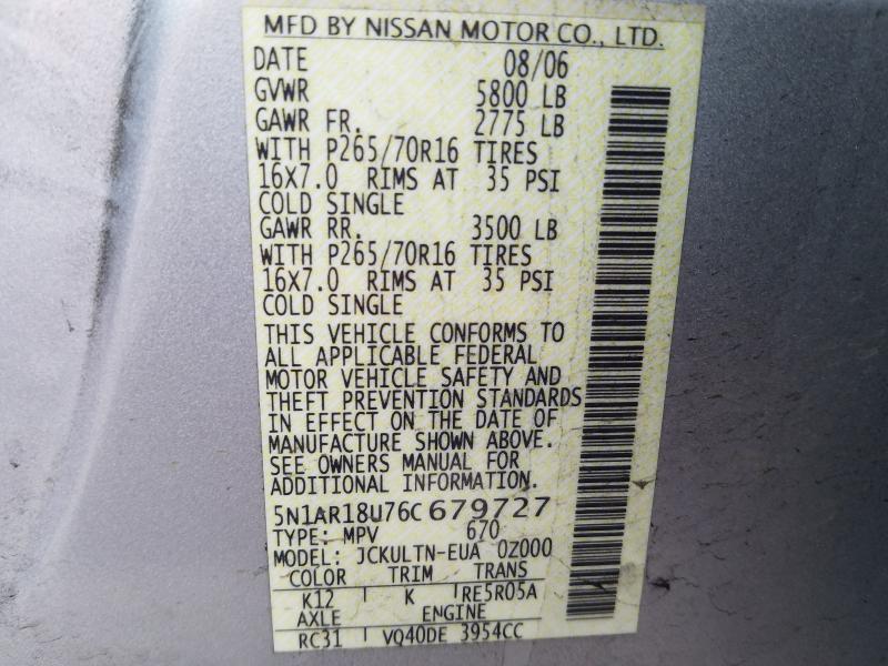 5N1AR18U76C679727 Nissan Pathfinder 2006. Фото: 9