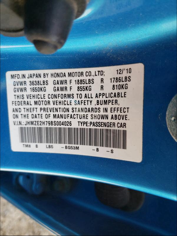 2011 HONDA INSIGHT EX JHMZE2H79BS004026