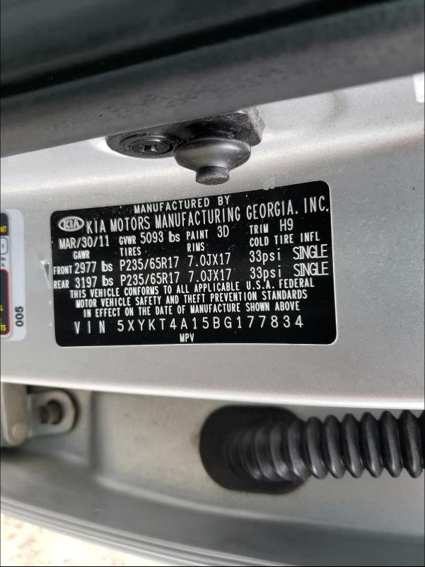 2011 KIA SORENTO 5XYKT4A15BG177834