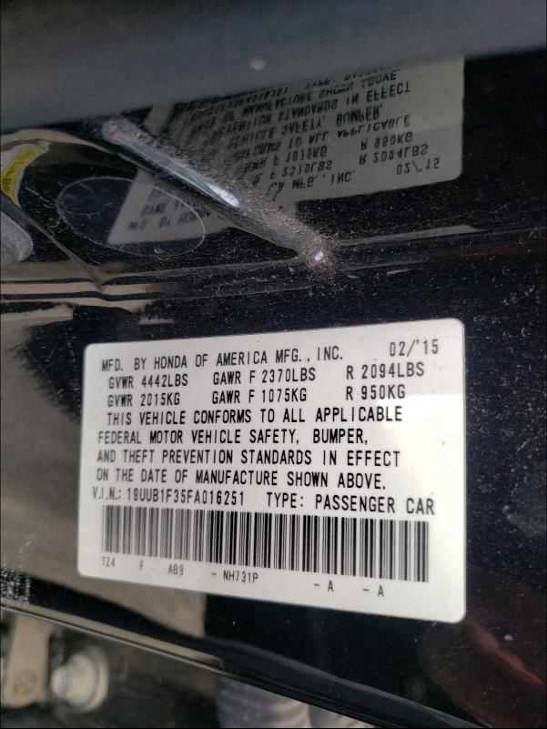 2015 ACURA TLX 19UUB1F35FA016251