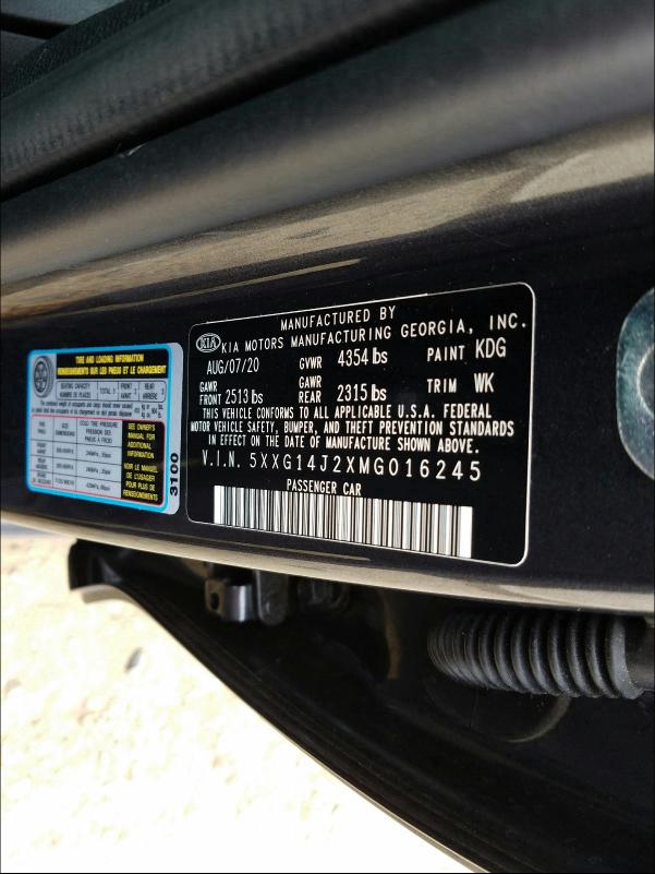 2021 KIA K5 LXS 5XXG14J2XMG016245