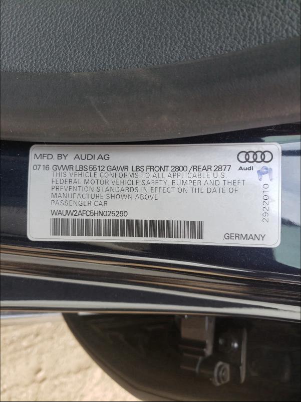 2017 AUDI A7 PREMIUM WAUW2AFC5HN025290