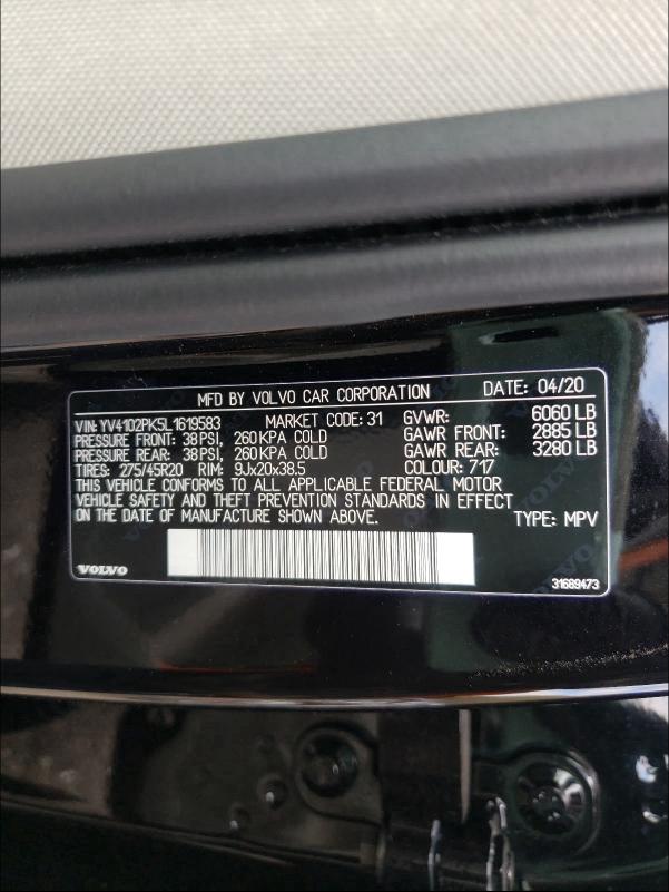 2020 VOLVO XC90 T5 MO YV4102PK5L1619583