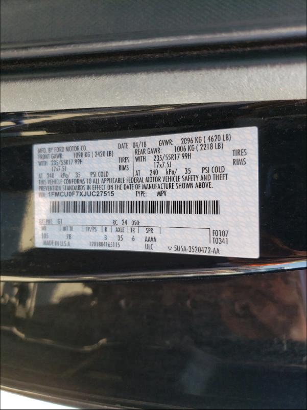 2018 FORD ESCAPE S 1FMCU0F7XJUC27515