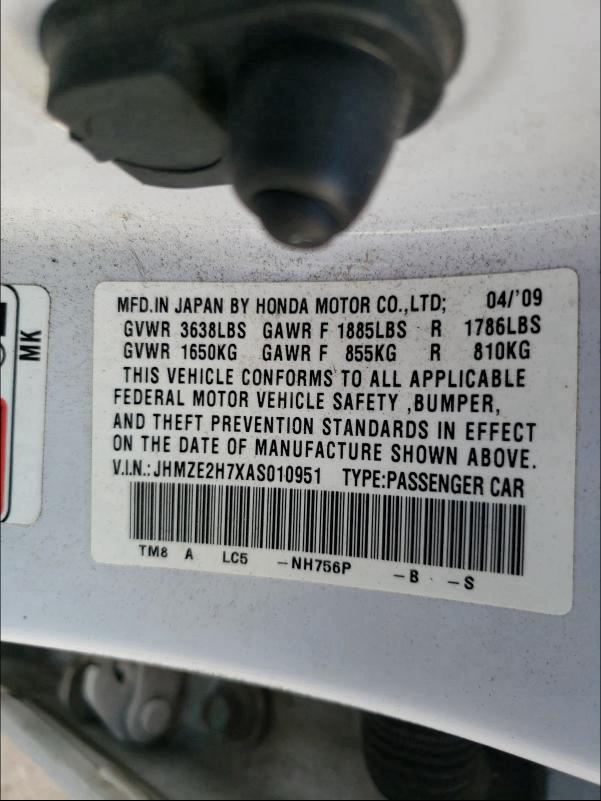 2010 HONDA INSIGHT EX JHMZE2H7XAS010951