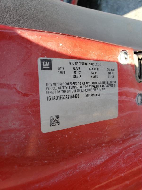 2010 CHEVROLET COBALT 1LT 1G1AD1F53A7151420