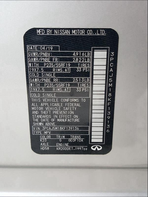 2019 INFINITI QX50 ESSEN 3PCAJ5M18KF139136