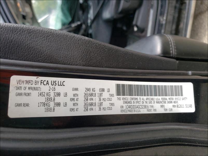 2016 DODGE DURANGO LI 1C4RDJDG4GC323016