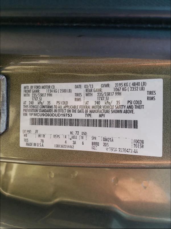 2013 FORD ESCAPE SE 1FMCU9G93DUD19753