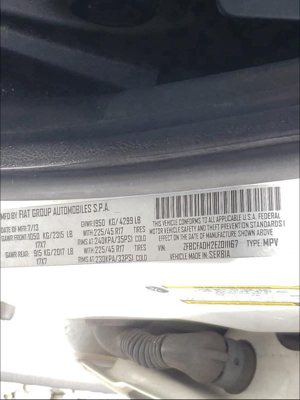 2014 FIAT 500L TREKK ZFBCFADH2EZ011167