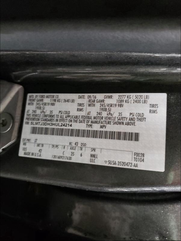 2017 LINCOLN MKC RESERV 5LMTJ3DH3HUL24214