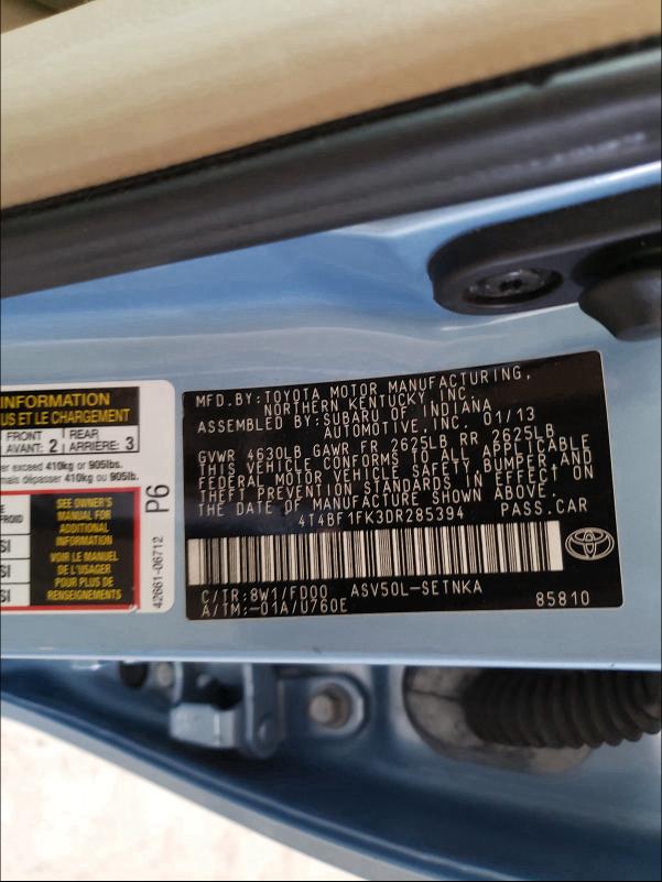 2013 TOYOTA CAMRY L 4T4BF1FK3DR285394