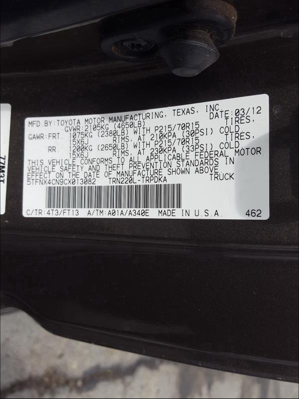 2012 TOYOTA TACOMA 5TFNX4CN9CX013082