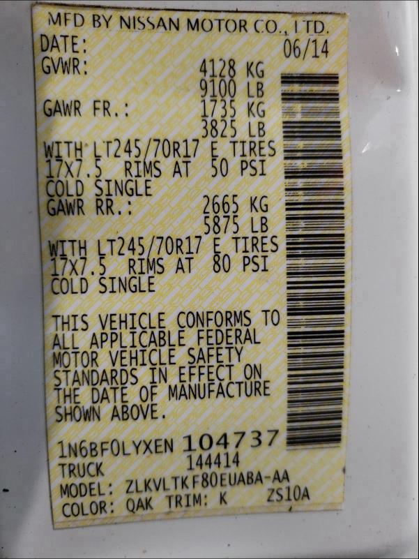 2014 NISSAN NV 2500 1N6BF0LYXEN104737