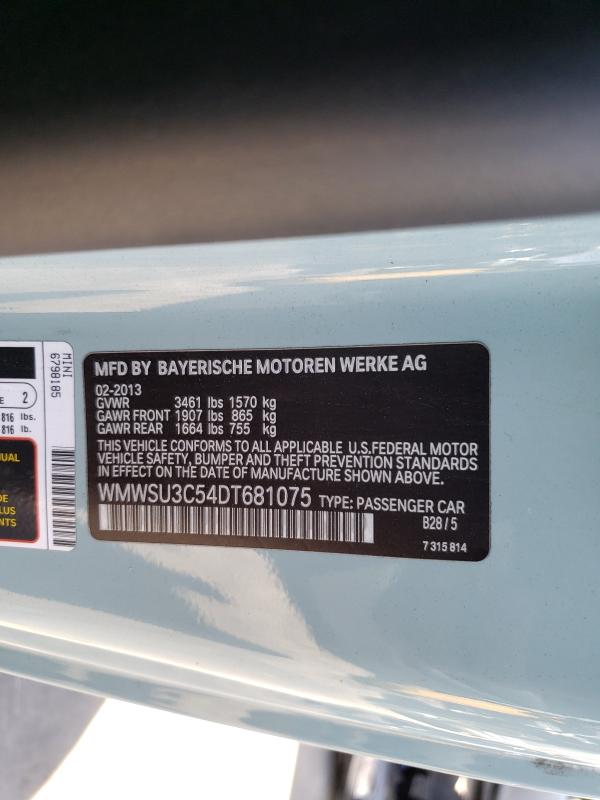 2013 MINI COOPER WMWSU3C54DT681075