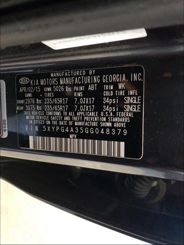 2016 KIA SORENTO 5XYPG4A35GG048379
