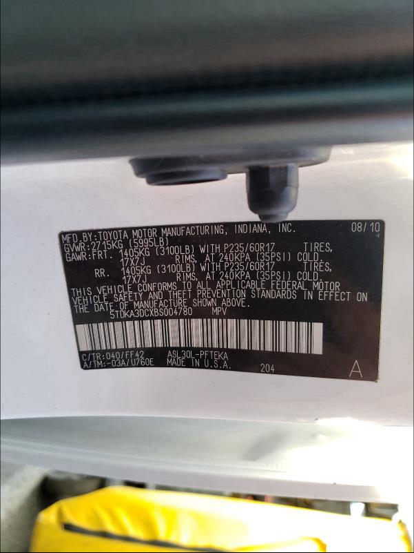 2011 TOYOTA SIENNA BAS 5TDKA3DCXBS004780