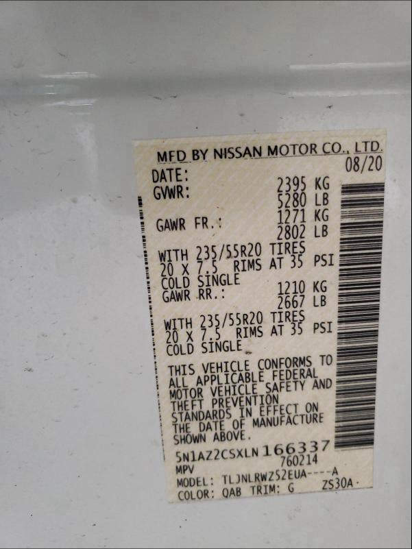 2020 NISSAN MURANO SL 5N1AZ2CSXLN166337