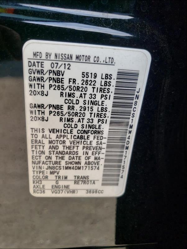 2013 INFINITI FX37 JN8CS1MW4DM171574