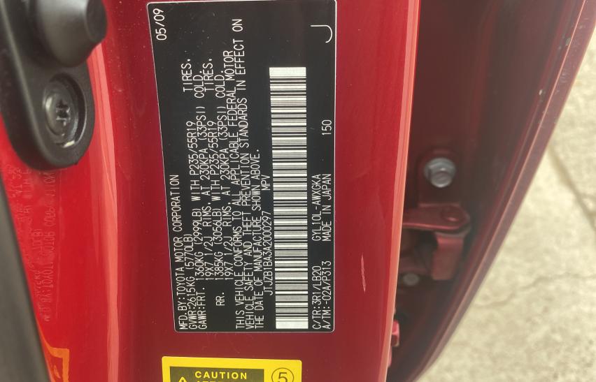 2010 LEXUS RX 450 JTJZB1BA3A2000297