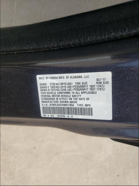 2017 HONDA ODYSSEY SE 5FNRL5H37HB017854
