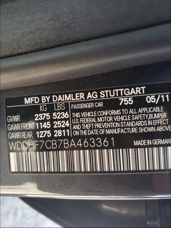 2011 MERCEDES-BENZ E 550 WDDHF7CB7BA463361