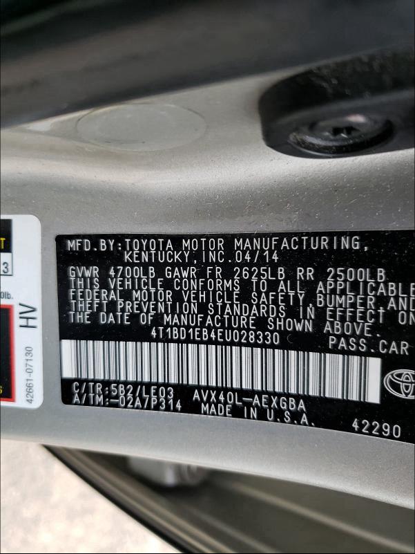 2014 TOYOTA AVALON HYB 4T1BD1EB4EU028330