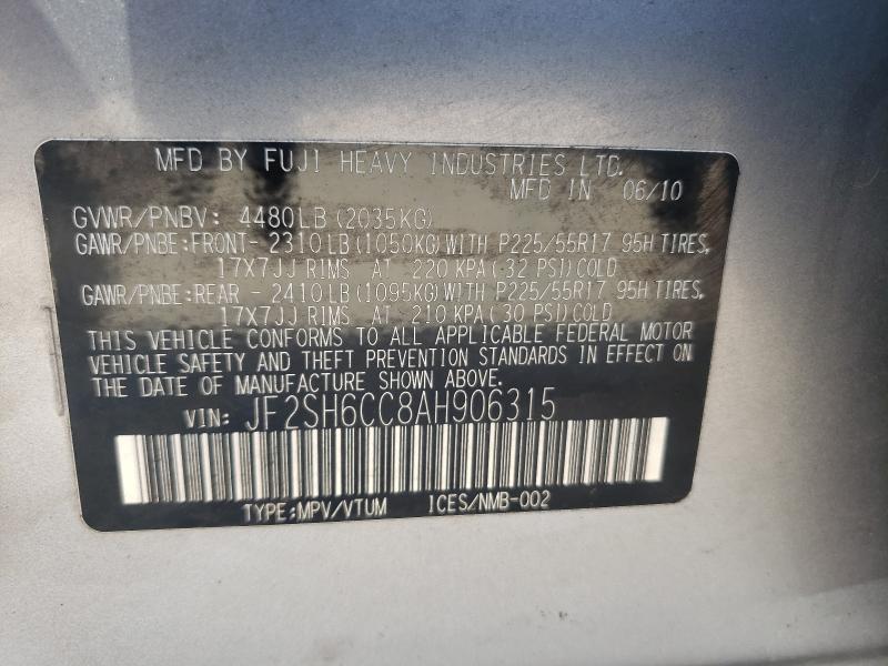 2010 SUBARU FORESTER JF2SH6CC8AH906315