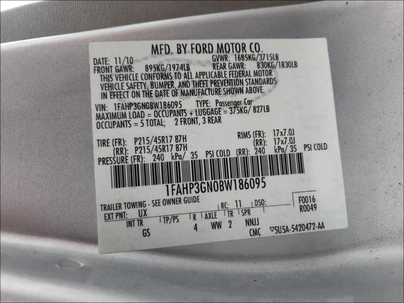 2011 FORD FOCUS SES 1FAHP3GN0BW186095