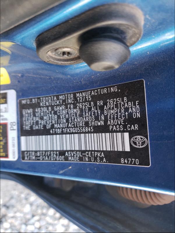 2016 TOYOTA CAMRY LE 4T1BF1FK9GU556845