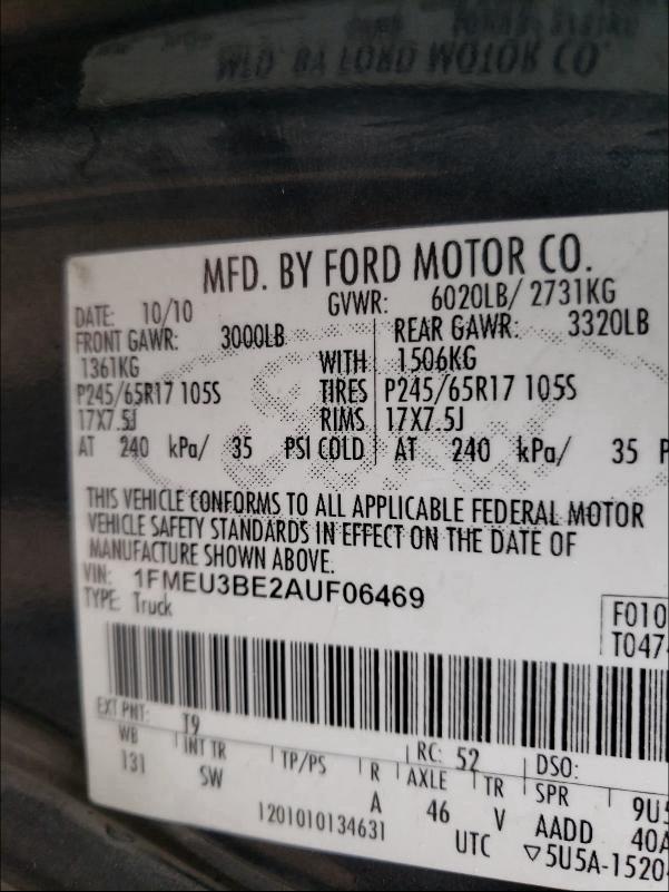 2010 FORD EXPLORER S 1FMEU3BE2AUF06469