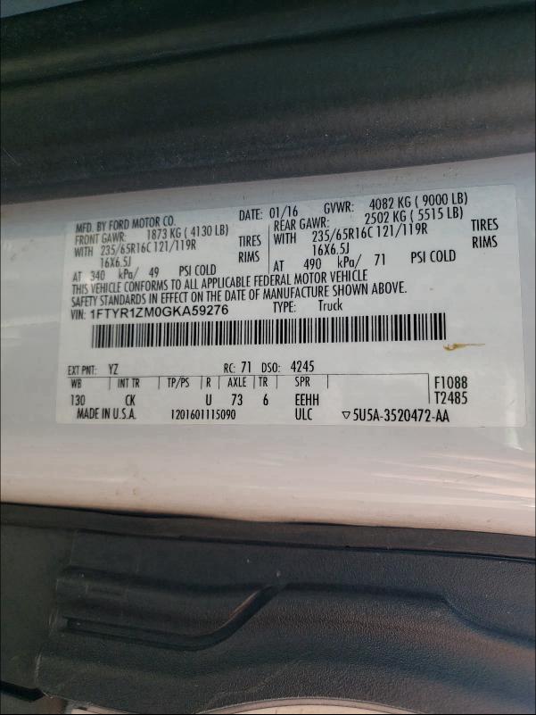 2016 FORD TRANSIT T- 1FTYR1ZM0GKA59276
