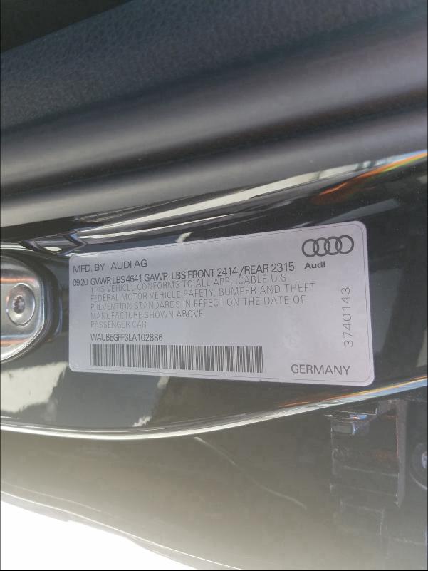 2020 AUDI A3 S-LINE WAUBEGFF3LA102886