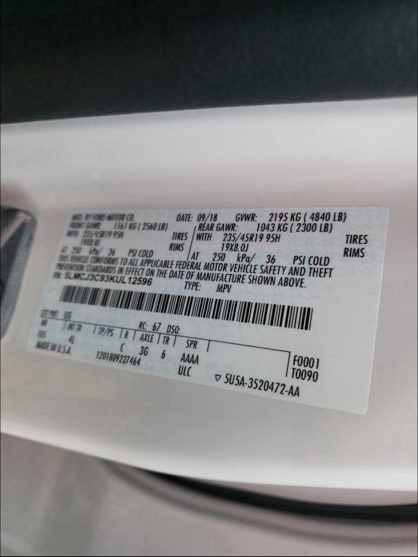 2019 LINCOLN MKC RESERV 5LMCJ3C93KUL12596