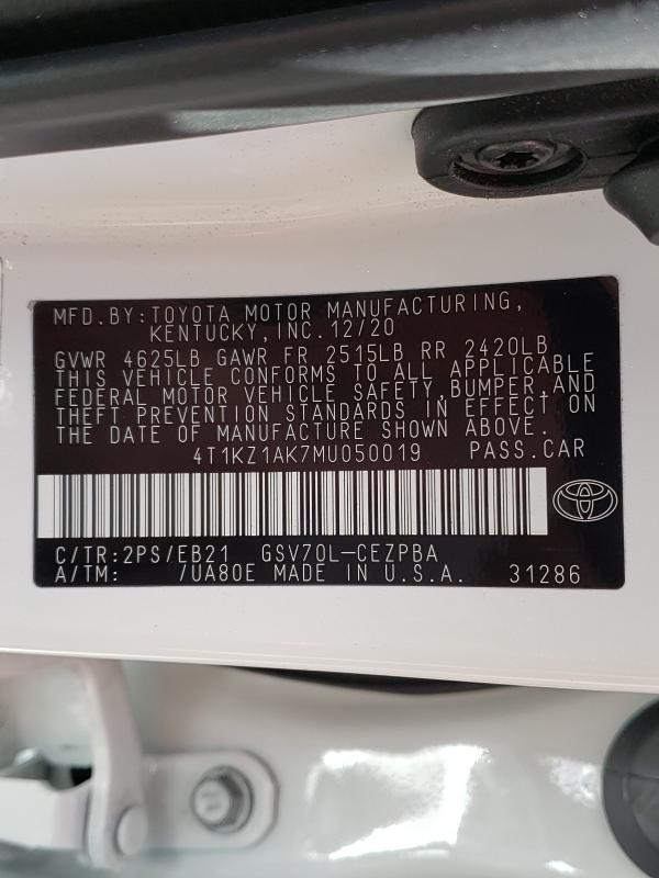 2021 TOYOTA CAMRY TRD 4T1KZ1AK7MU050019