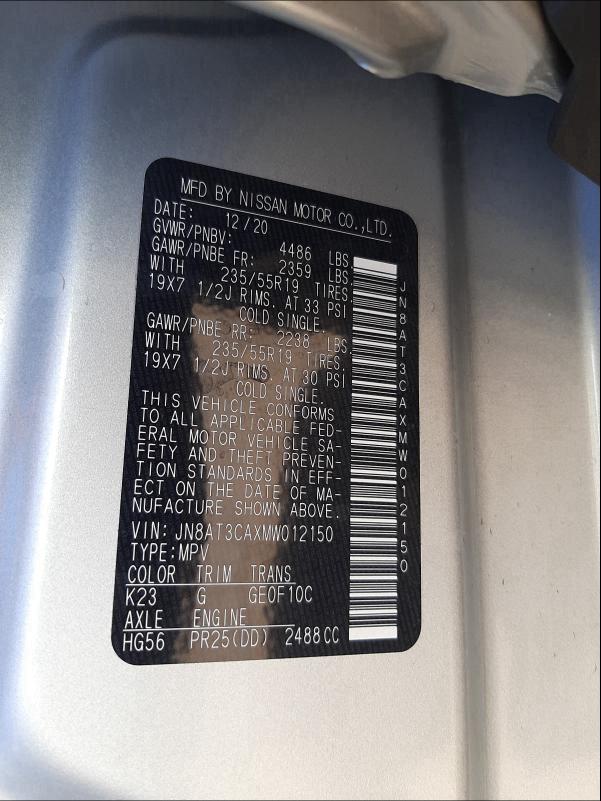 2021 NISSAN ROGUE SL JN8AT3CAXMW012150