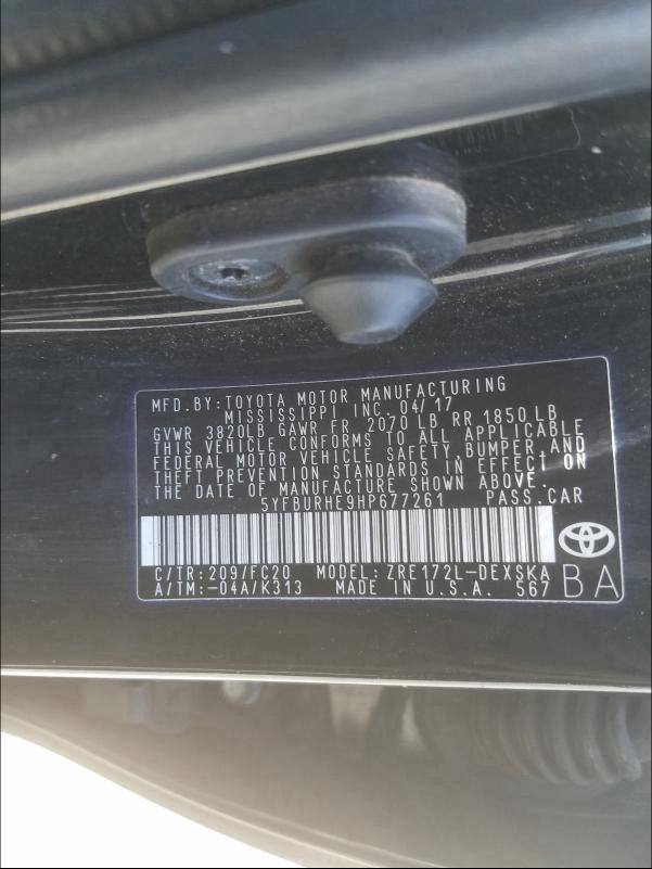 VIN WDDGJ4HB9DF990261 2017 TOYOTA COROLLA L no.10