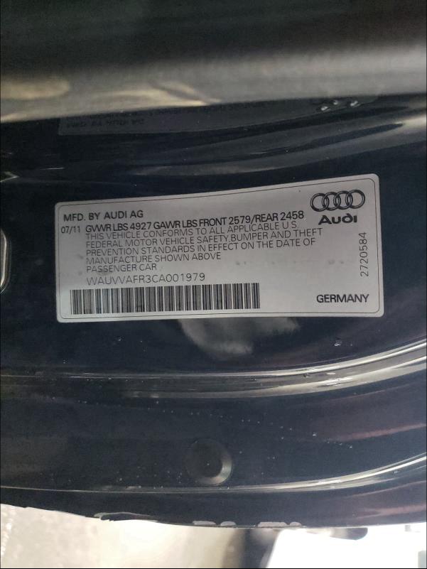 2012 AUDI S5 PRESTIG WAUVVAFR3CA001979