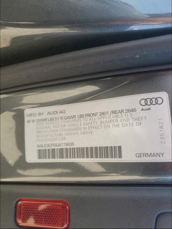 2018 AUDI S5 PRESTIG WAUC4CF58JA118635