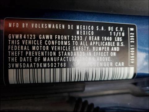 2019 VOLKSWAGEN BEETLE S 3VW5DAAT9KM502768