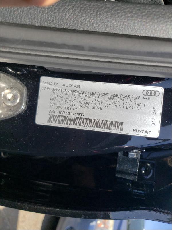 2016 AUDI S3 PRESTIG WAUF1GFF1G1024935