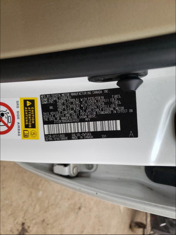 2010 LEXUS RX 350 2T2ZK1BA5AC034502