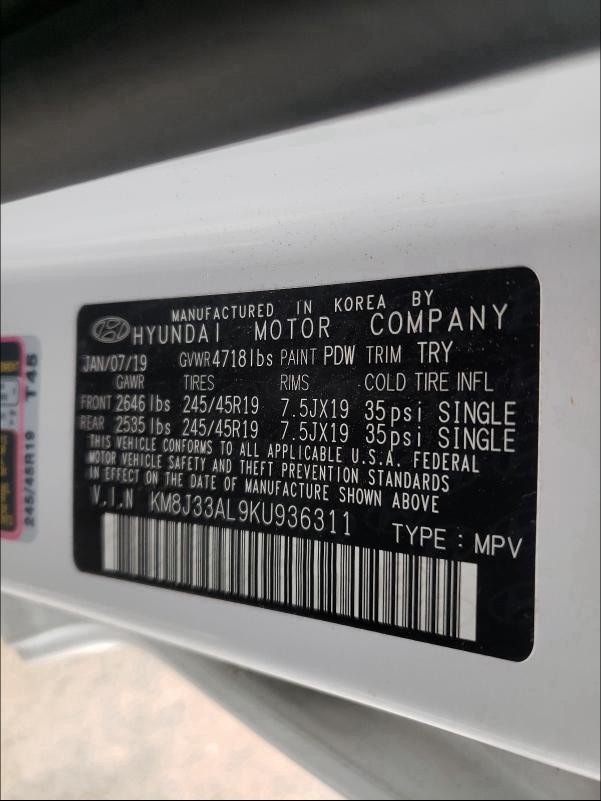2019 HYUNDAI TUCSON LIM KM8J33AL9KU936311