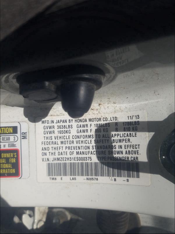 2014 HONDA INSIGHT JHMZE2H31ES000375
