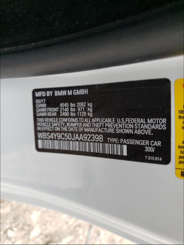 2018 BMW M4 WBS4Y9C50JAA92398