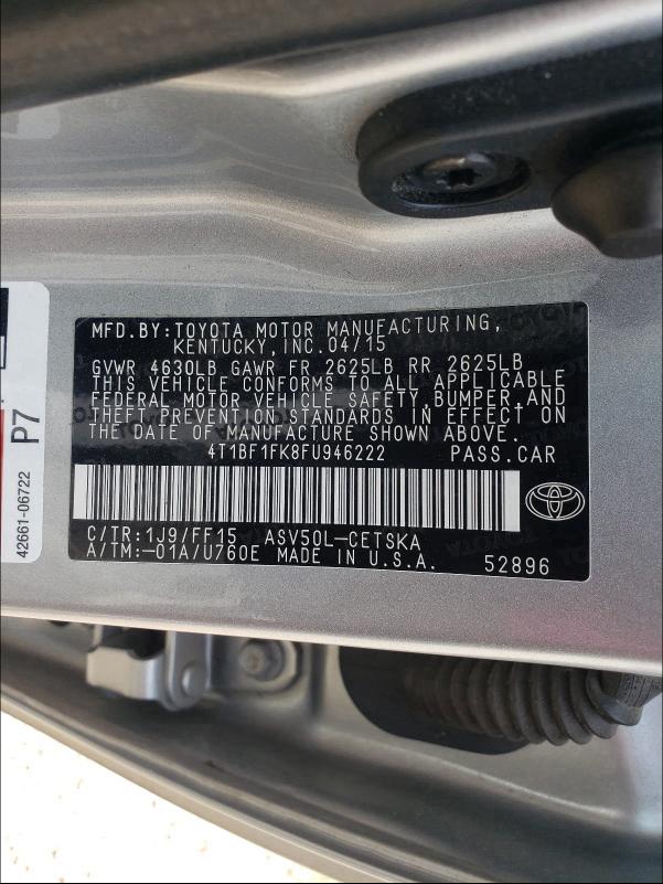2015 TOYOTA CAMRY LE 4T1BF1FK8FU946222