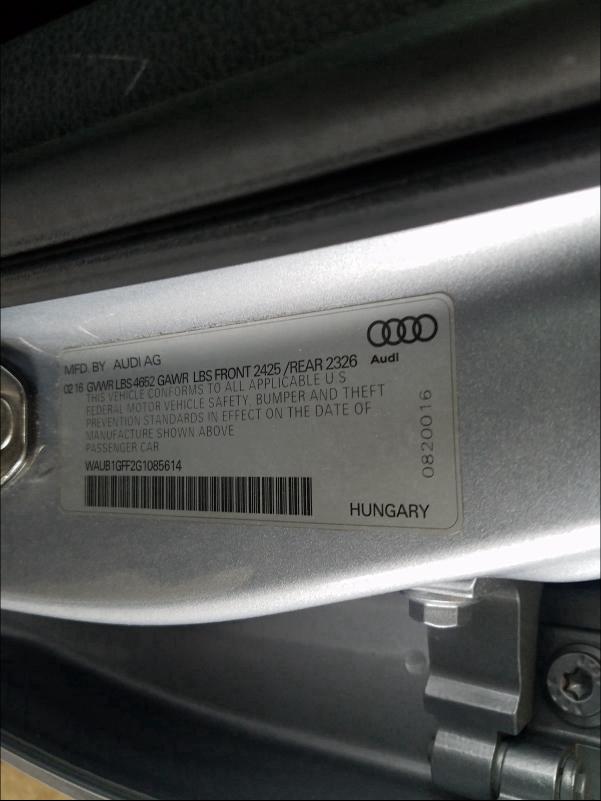 2016 AUDI S3 PREMIUM WAUB1GFF2G1085614