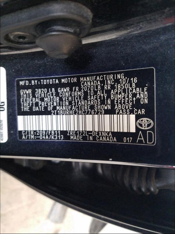 2017 TOYOTA COROLLA L 2T1BURHE2HC776729