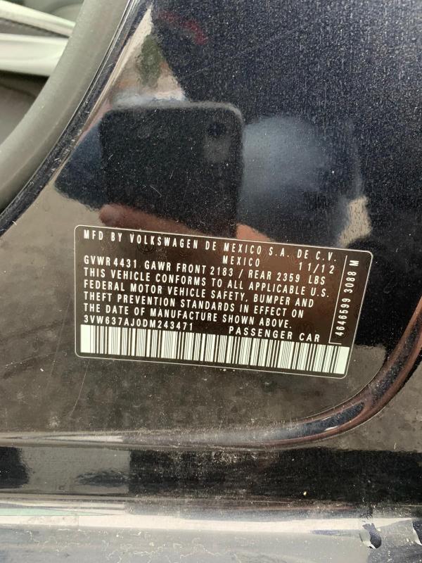 2013 VOLKSWAGEN JETTA HYBR 3VW637AJ0DM243471