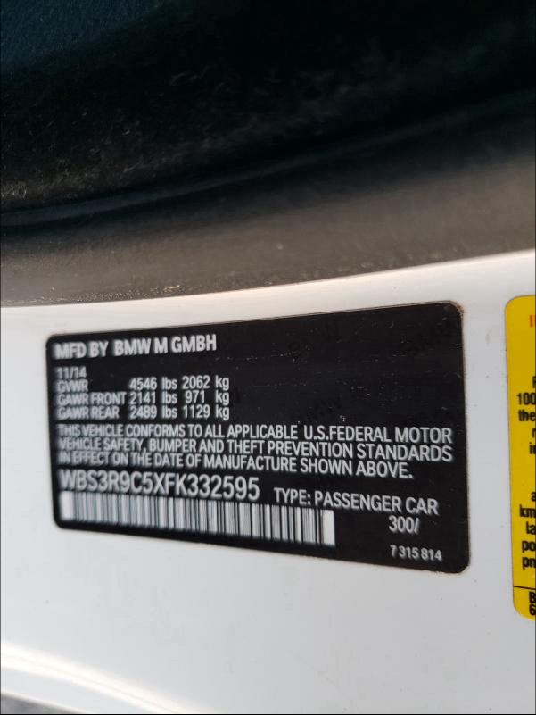 2015 BMW M4 WBS3R9C5XFK332595